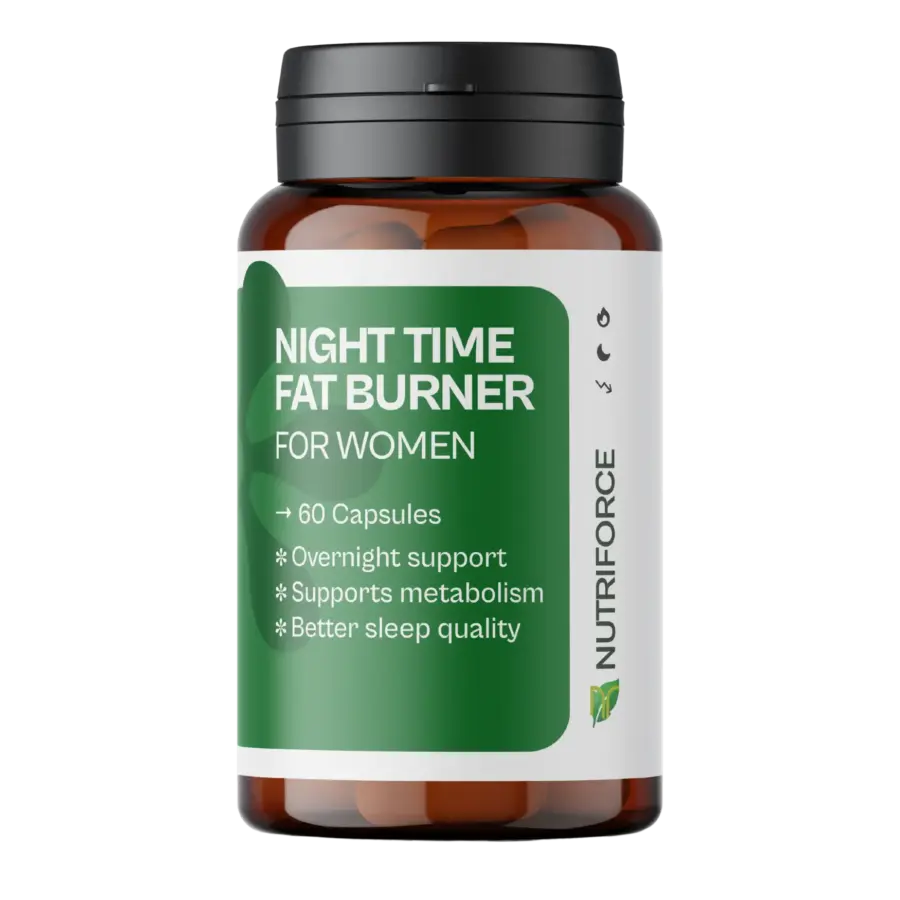 fat loss supplement bottle, showing the nutriforce night time fat burner for women