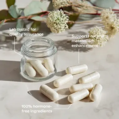 Infographic listing GLP-1 benefits: reduced food cravings, improved insulin sensitivity, and healthy weight.