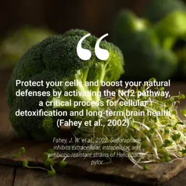 Scientific chart and clinical data highlighting the medical efficacy of sulforaphane.