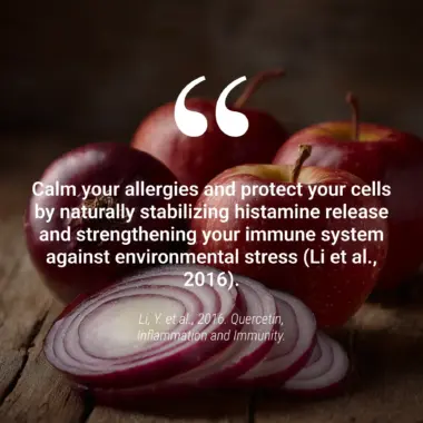 Scientific chart and clinical data highlighting the immune system support of Quercetin.