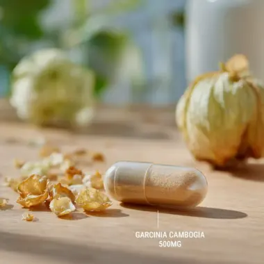 Macro shot of a single Garcinia Cambogia capsule showing the high-potency extract.