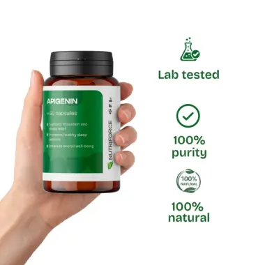Laboratory seal of approval for 100% pure and natural apigenin supplement.