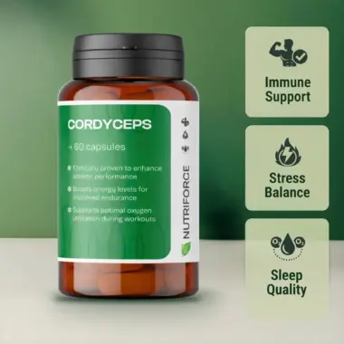 Front view of a Cordyceps extract supplement bottle on a clean background.