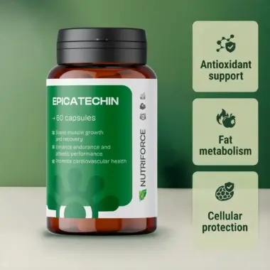 Front view of an Epicatechin dietary supplement bottle on a clean background.