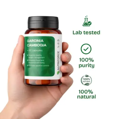Laboratory seal of approval for 100% pure and natural Garcinia Cambogia supplement.