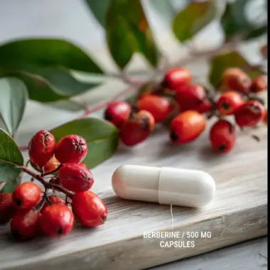 Detailed view of the 380 mg of berberine per capsule for a precise and effective daily dosage.