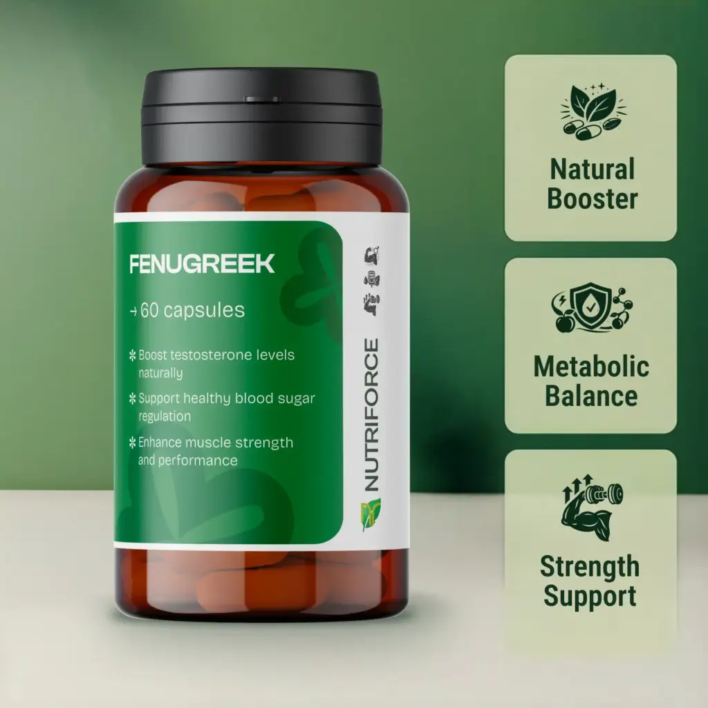 Premium fenugreek capsules for natural appetite stimulation and muscle mass gain.
