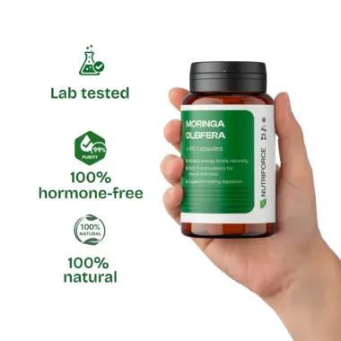 Product features: High-potency Moringa extract to improve memory and support metabolic health (Yin et al. 2008).